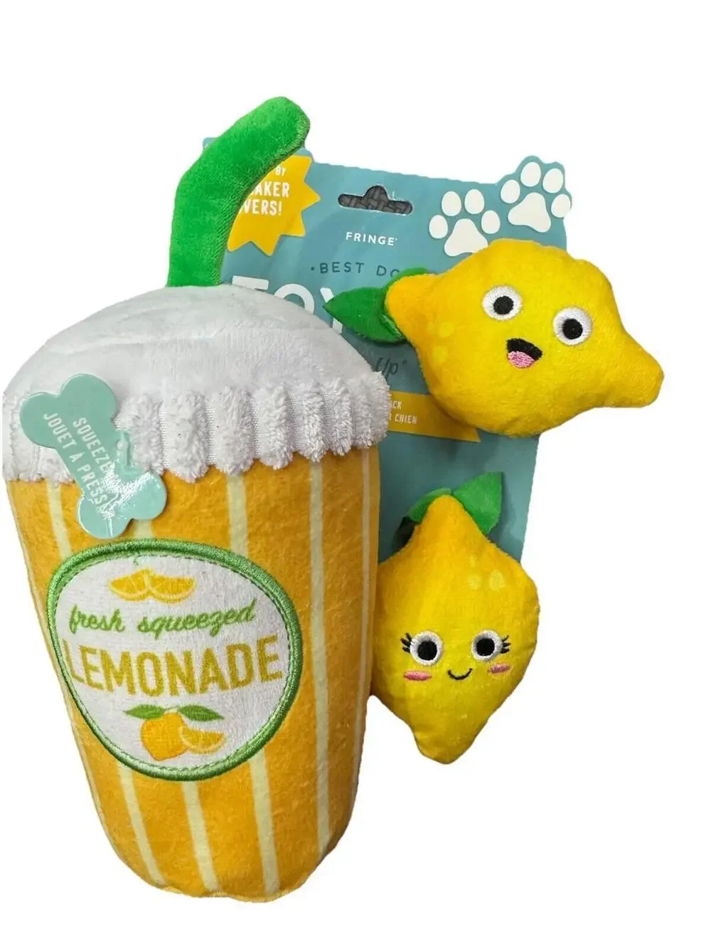 (RGB3) Fringe Studio 3 Pc Dog Toy Set Fresh Squeezed Lemonade Plush Squeaker